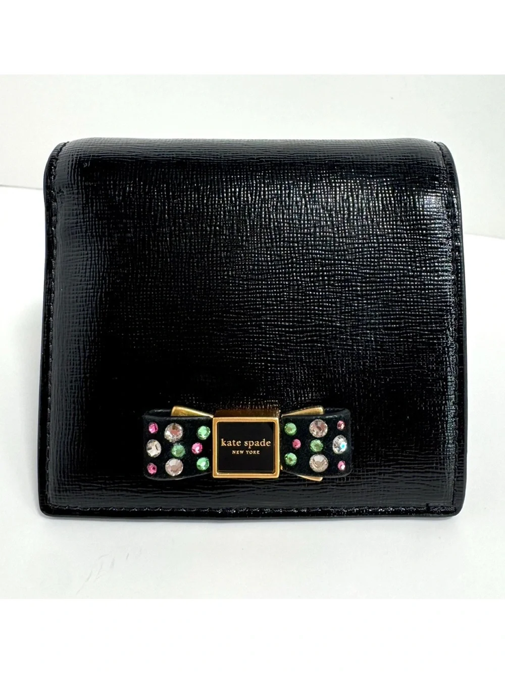 NWOT Kate Spade Morgan Bedazzled Bow Saffiano Leather Wallet Small Bifold
